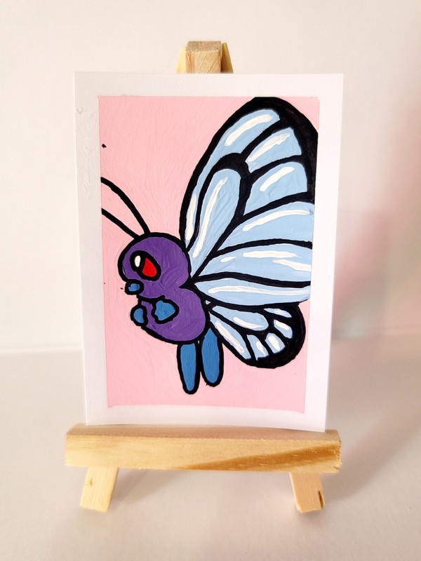 ACEO Original Butterfree Pokemon Acrylic Paint Illustration ATC LoveYourMail