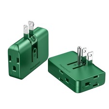 Green Outlet Splitter 3 Prong - Plug Extender with 3 Plug Wall Adapter 2 to 3...