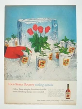 Vintage 1960s Four Roses Whiskey Advertising Print Mint Juleps Ice Roses Decor