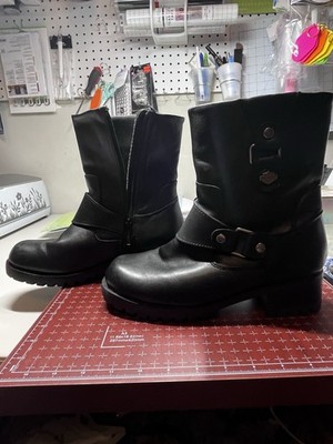 Harley-Davidson Women s Black Leather Mid-Calf Biker Zip Boots Buckle US 9.5