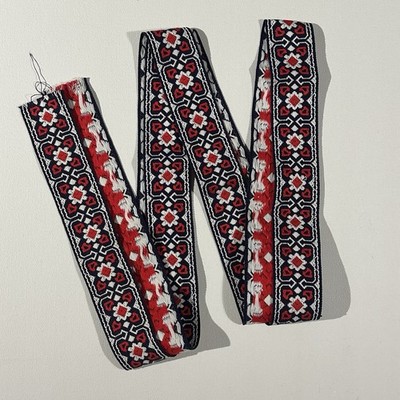 9 Feet! Woven Strap 2 Inch wide Nordic Cotton Craft Trim Euro Folk Red Navy