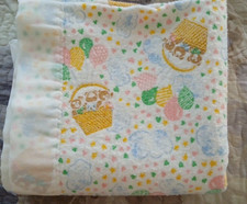 Vintage Satin Trim 44"X44" Bears Balloons Baby Blanket