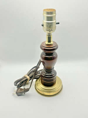 Vintage Brass And Turned Wood Table / Side Lamp Tested Working 10  Tall