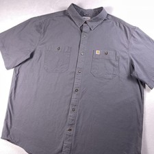 Carhartt Work Shirt Mens 2XL Gray Short Sleeve Button Front Workwear Relaxed