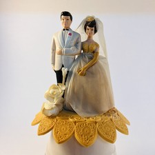 Wedding Cake Topper VTG WILTON Brown Hair Bride Groom Plastic Used Condition