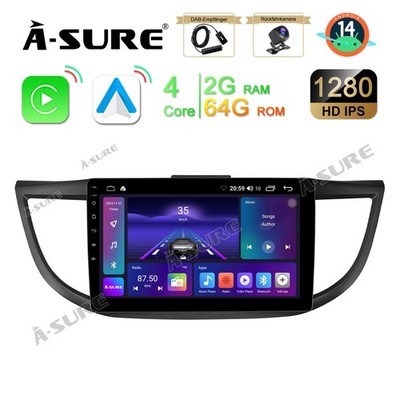 64GB Android 14 IPS Autoradio DAB+ Kam CarPlay Navi Für Honda CR-V CRV 2012-2016