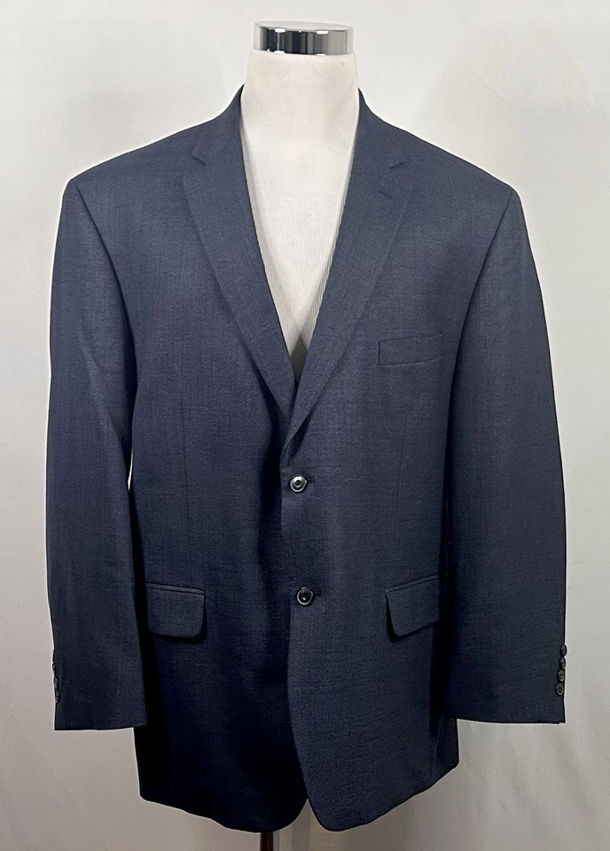 Jos A Bank 50R Tailored Fit Sport Coat 100% Wool Blue Two Button Double Vented - Image 2 of 4