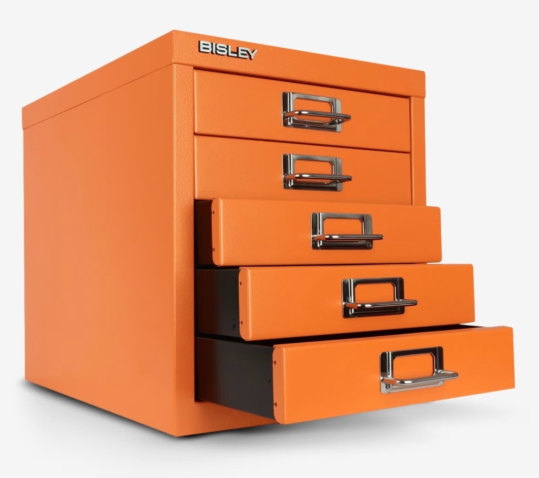 5-Drawer Desktop MultiDrawer Steel Cabinet with five fully removable drawers.