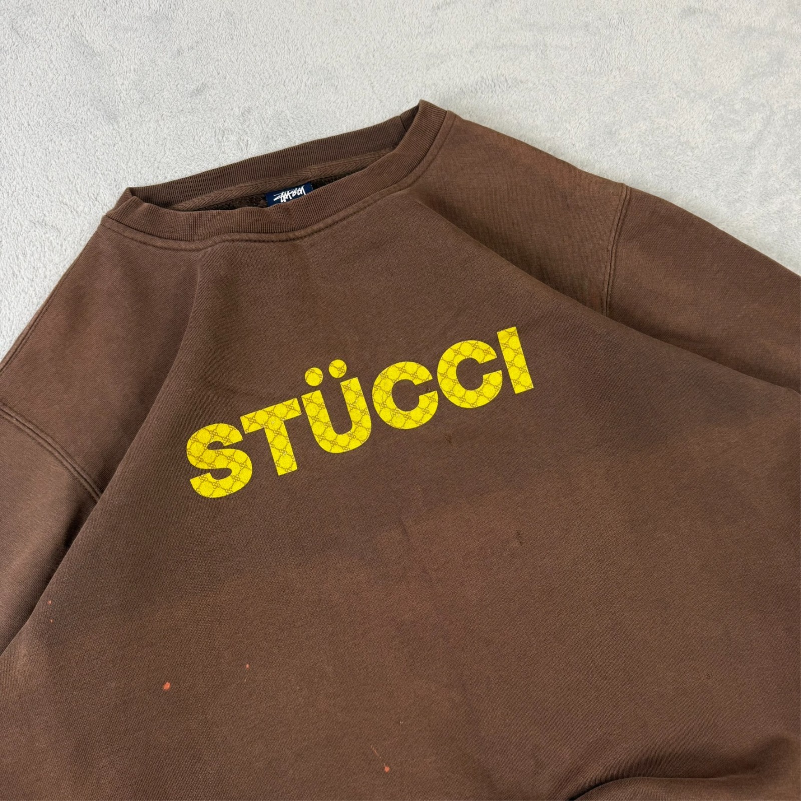 Vintage Stussy 1990's Rare 'Stucci' Brown Heavyweight Size Medium Sweatshirt