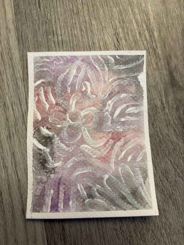 Watercolor whimsical flowers and swirls  ACEO ORIGINAL card signed