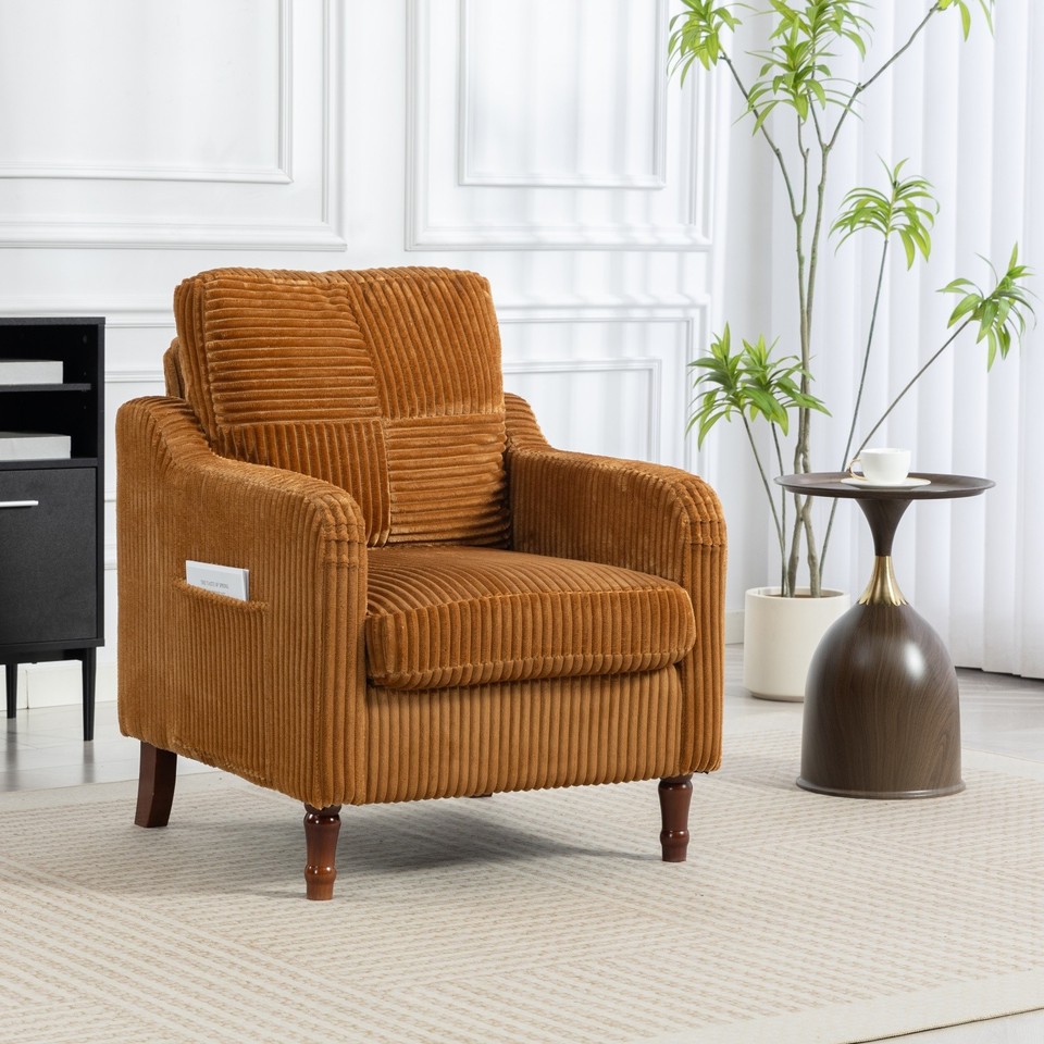 Accent Chair Corduroy Mid Century Modern Armchair Solid Wood Legs ...