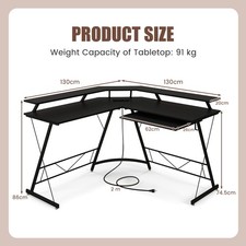 L-Shaped Computer Desk with Outlets USB Ports Corner Gaming Desk Black