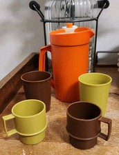 Vtg Tupperware Mini Dishes Play Set Children Pitcher, Mugs, Cups Harvest Colors