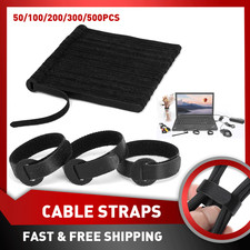 100pcs Black Cable Straps Wire Cord Hook Loop Ties Fastening Reusable Organizer