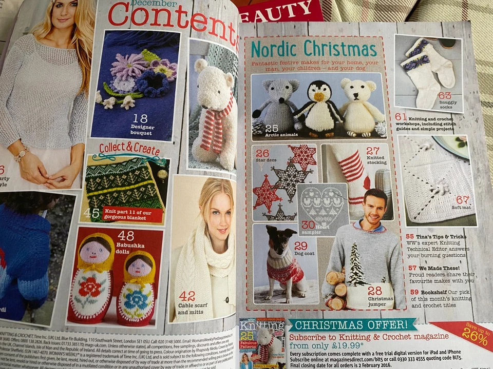 Woman;s Weekly Knitting & Crochet December 2015 Christmas Gifts, Toys, Decs. - Image 2 of 4