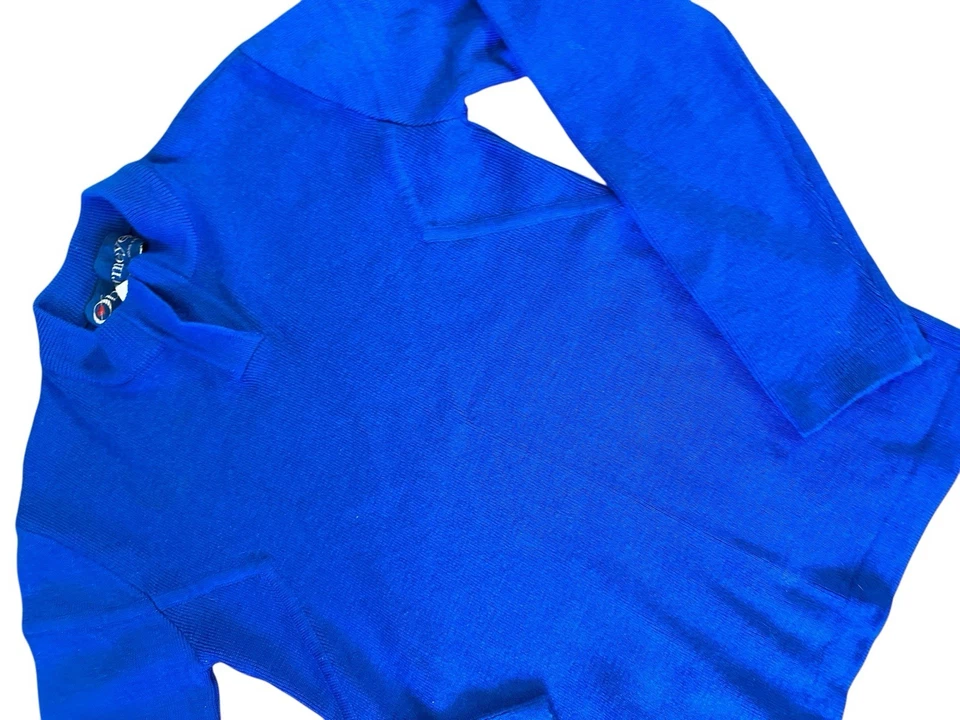 Suéter elástico tejido ajustado azul 100 % lana vintage Obermeyer para mujer talla pequeña Foto 3 de 4