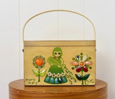 Vintage 1960s Enid Collins of Texas Mary, Mary Rhinestone Painted Wood Box Purse