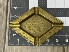 Vintage Mid Century Solid Brass Cigarette Ashtray Catchall Ring Dish Floral Boho