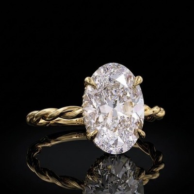 3.30 Ctw Oval Cut Moissanite Twisted Band Engagement Ring 14K Yellow Gold Plated