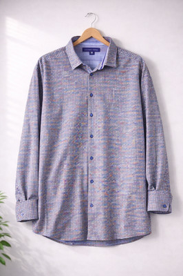 Luchiano Visconti Mens 3XLG Purple Multi Knit Cotton Blend Button Up Shirt 43115