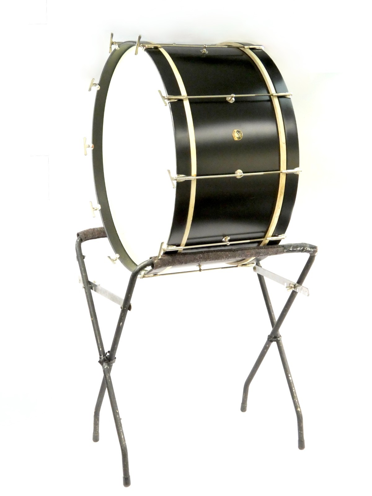 Vintage Leedy Spartan 26x12 Black Bass Drum with Calfskin Heads and Stand