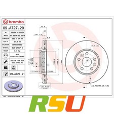 2x Brembo Bremsscheibe PRIME LINE - UV Coated 09.A727.21 H&ouml;he 44 mm