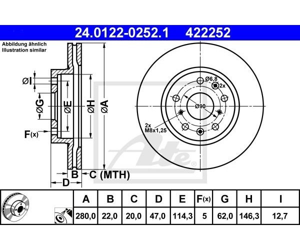 2 St. Bremsscheibe Ate 24.0122-0252.1 FüR Suzuki SX4 Fiat-image