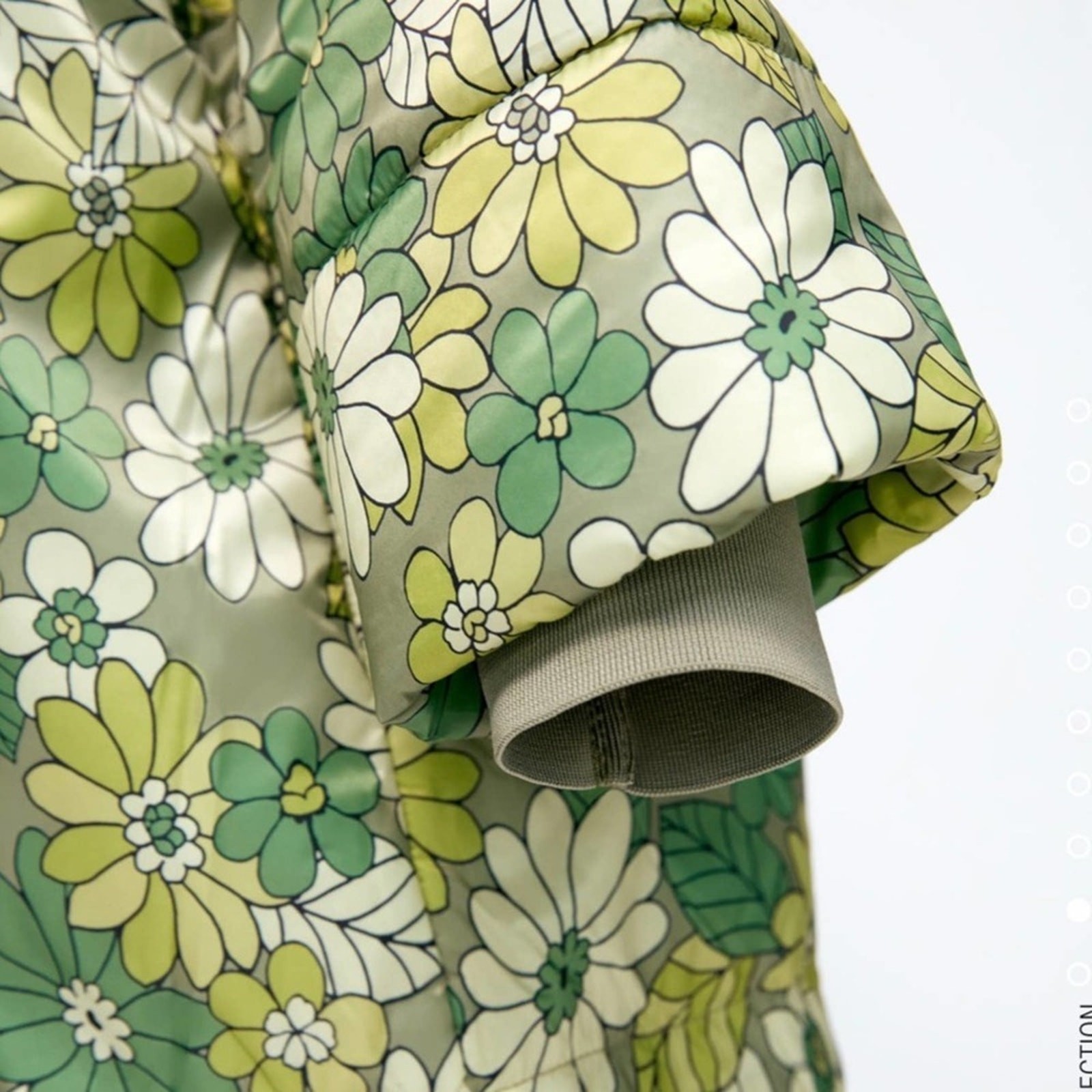 Zara Green Daisy Floral lightweight Puffer Hooded Jacket Size Medium/Large thumbnail 4