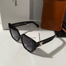 Celine CL40239F 01F Women  s Sunglasses Black Gold Triomphe Gray Ships Today