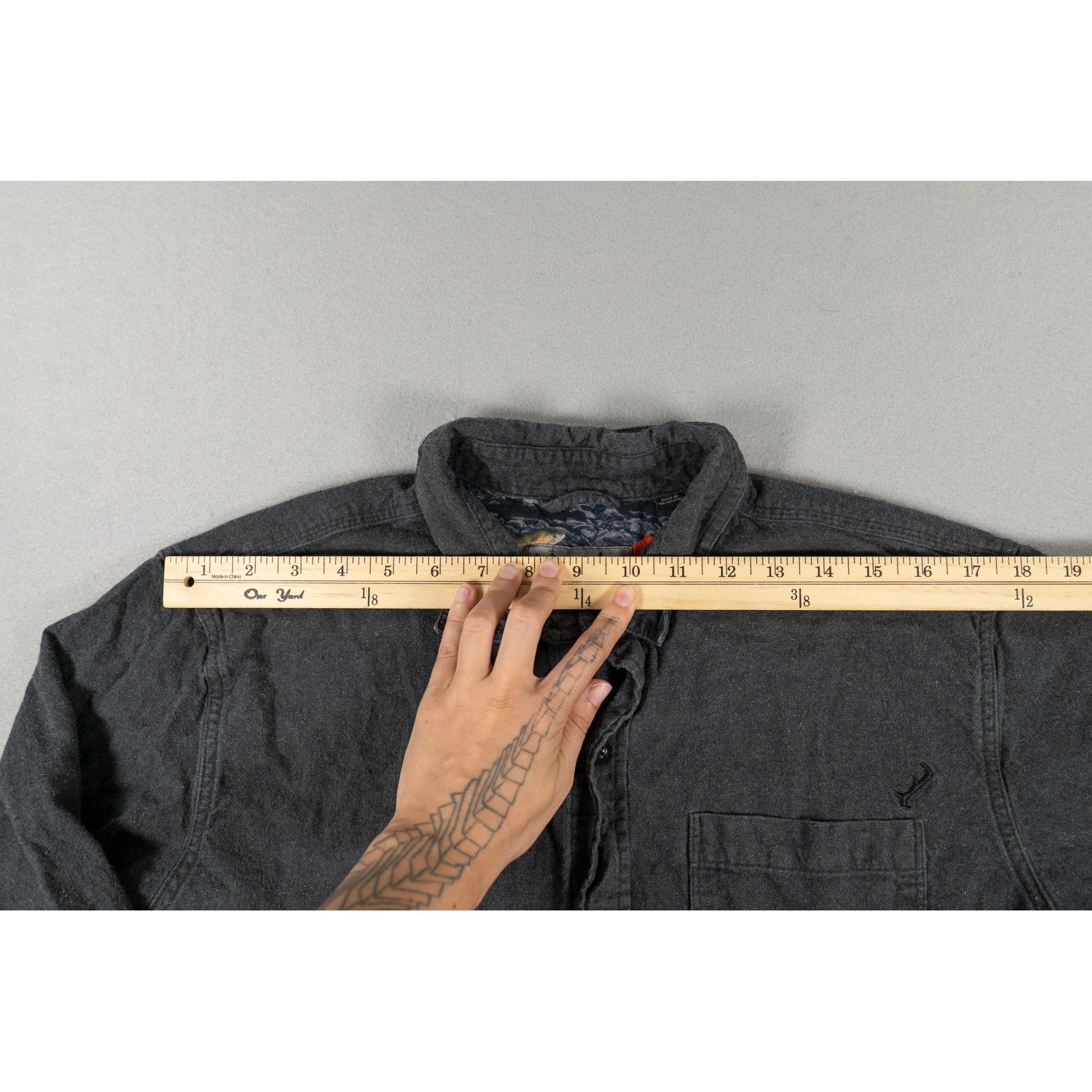 Pladra Mens Shirt Large Cotton Flannel Long Sleeve Fish Print Grey Button Down image 8