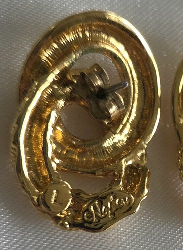 Vintage Napier Earrings Gold Tone Links Chains 1" Post Estate Jewelry - Picture 5 of 5