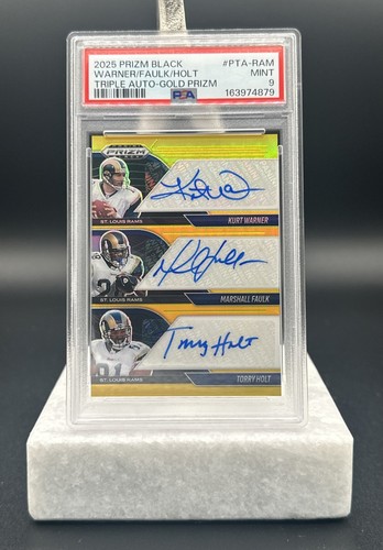 2025 Panini Prizm Black Warner Faulk Holt Triple Gold Auto /10 Color Match Rams