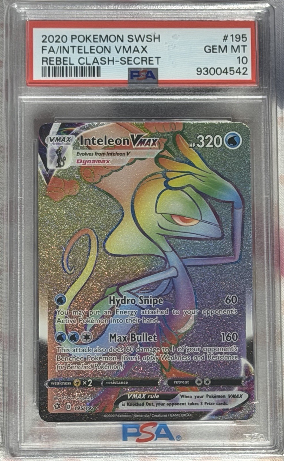2020 Rebel Clash SR Rainbow Inteleon Vmax 195/192 PSA 10