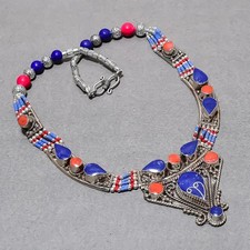 Lapis Lazuli Red Coral Handmade Fashion Baho Jewelry Nepali Necklace 18