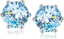 925 Sterling Silver Birthstone Earrings for Women Small Stud Earrings Round/Prin