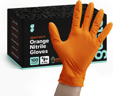 8 Mil Disposable Orange Nitrile Gloves HEAVY DUTY, Industrial, Diamond Texture -