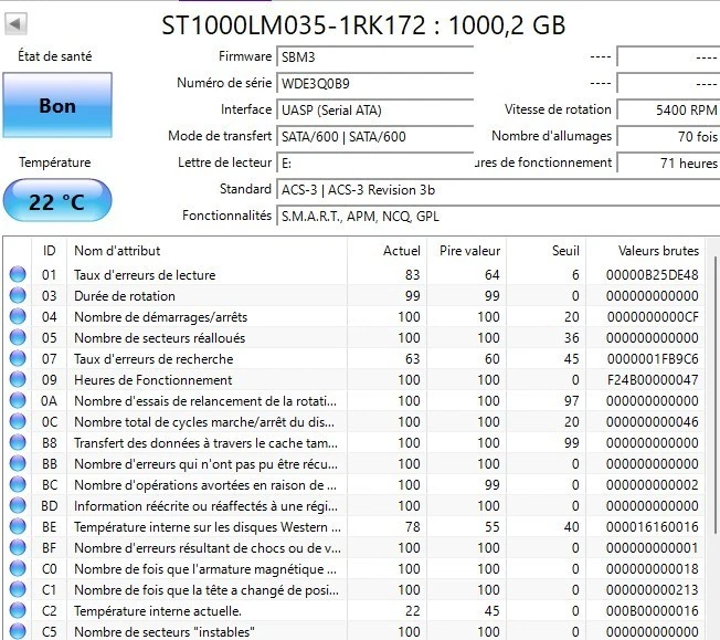 diques durs 2.5' de 250Go à 1To - testés ok avec crystal disk