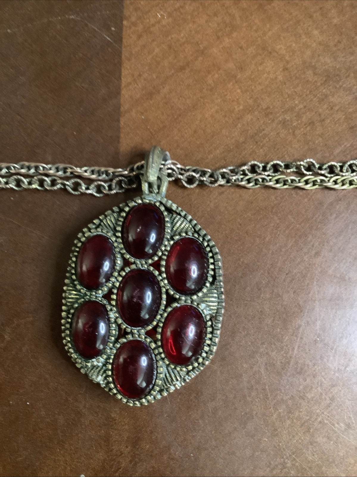 Silver Ruby Stone Pendant with Seven Cabochons an… - image 2
