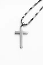 Unisex Silver Stainless Steel Cross Necklace Set with 2 Chains