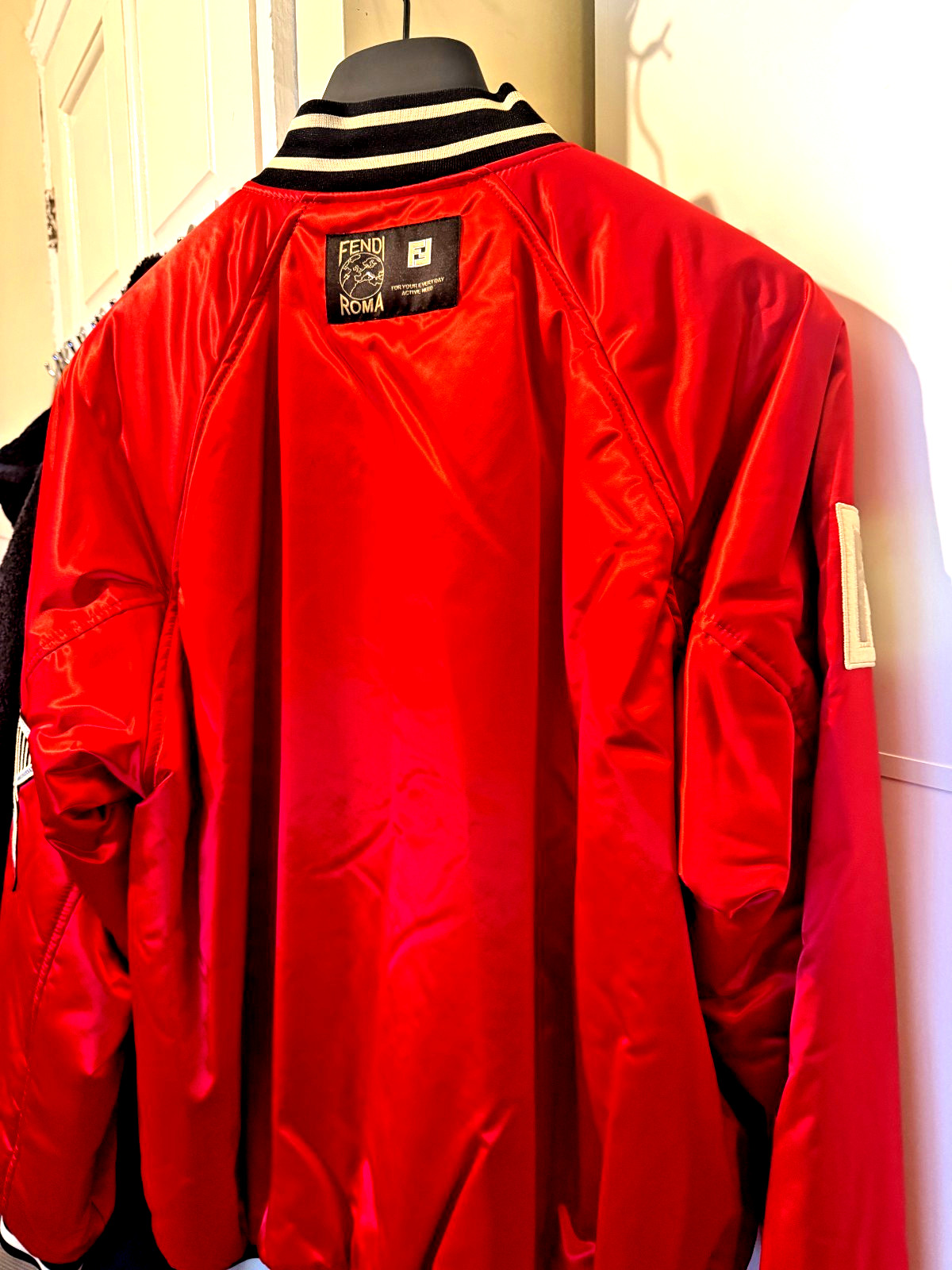 FENDI Multi-Patch Varsity Bomber Jacket Red Satin Size 50 IT Large Mens RARE image 9