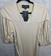 Nicole Miller Collection Side Runched Midi Sheath Dress Womens Size Large Beige