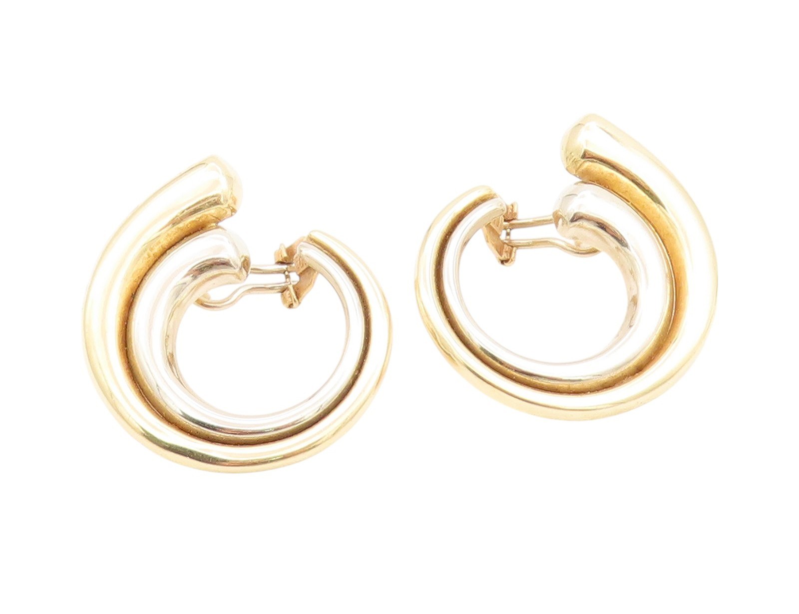 14K GOLD Vintage Earrings UNO A ERRE Modernist White & Yellow Gold Hoops  GE296