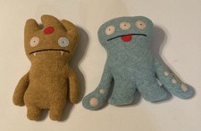  2 Classic Ugly Doll 8" TRAY Light Brown  CINKO Blue Plush 2005