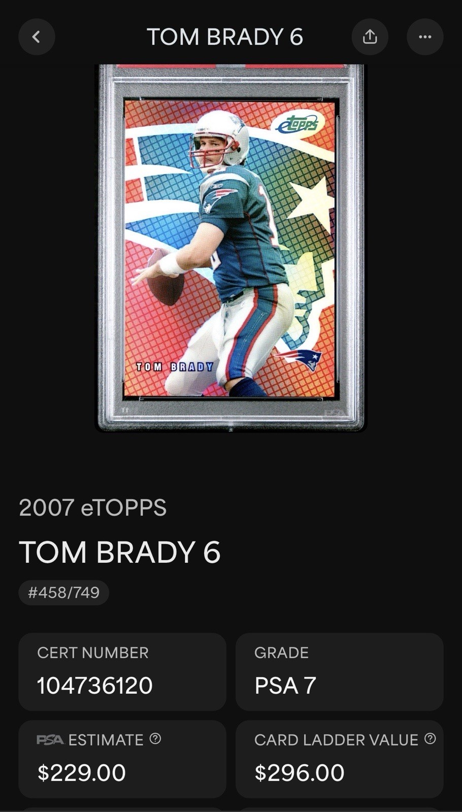 2007 ETOPPS TOM BRADY #6 /749 - PSA 7 - NEW ENGLAND PATRIOTS view 3