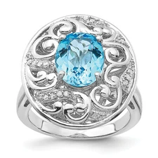 Silver Rhodium Blue Topaz and Diam. Ring QR4470BT