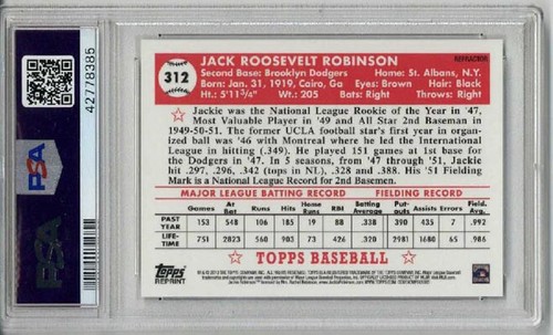 2013 TOPPS FACTORY CHROME REPRINT REFRACTOR #312 JACKIE ROBINSON CARD PSA 10 - Picture 2 of 2