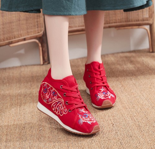 Tenis Mujer Talla 4-9 Zapatos de Lona Algodón Con Cordones Chino Bordado Floral - Imagen 74 de 80