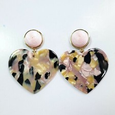 E0427 Pink Thread Heart Love Shape Acrylic Drop Dangle Cute Woman Earrings