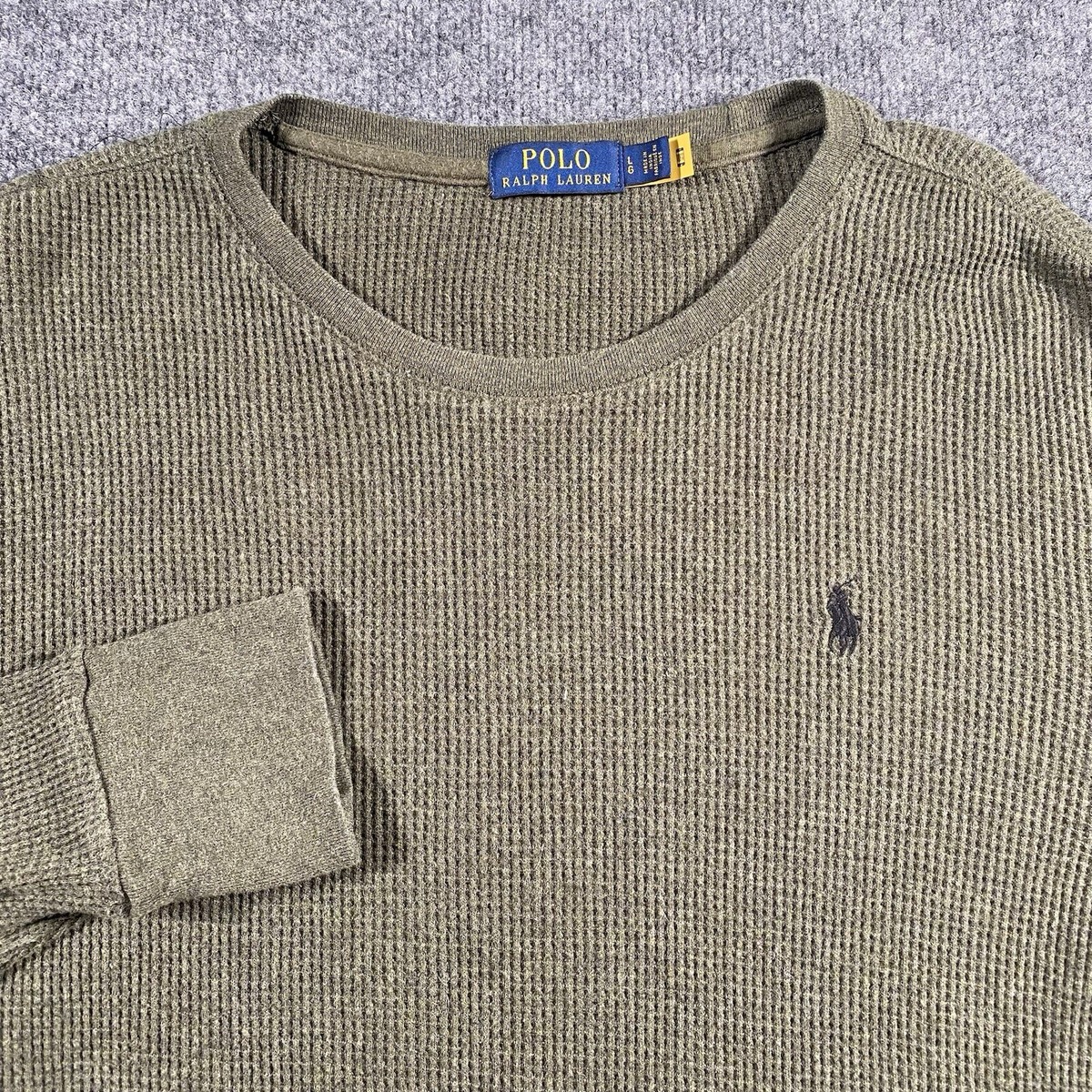 Polo Ralph Lauren Mens Large Thermal Pullover Small Pony Cotton 