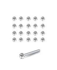 Lot 20 Sterling Silver Straight Nose Stud Ring 1mm, 1.5mm, 2mm or 2.5mm CZ 22G